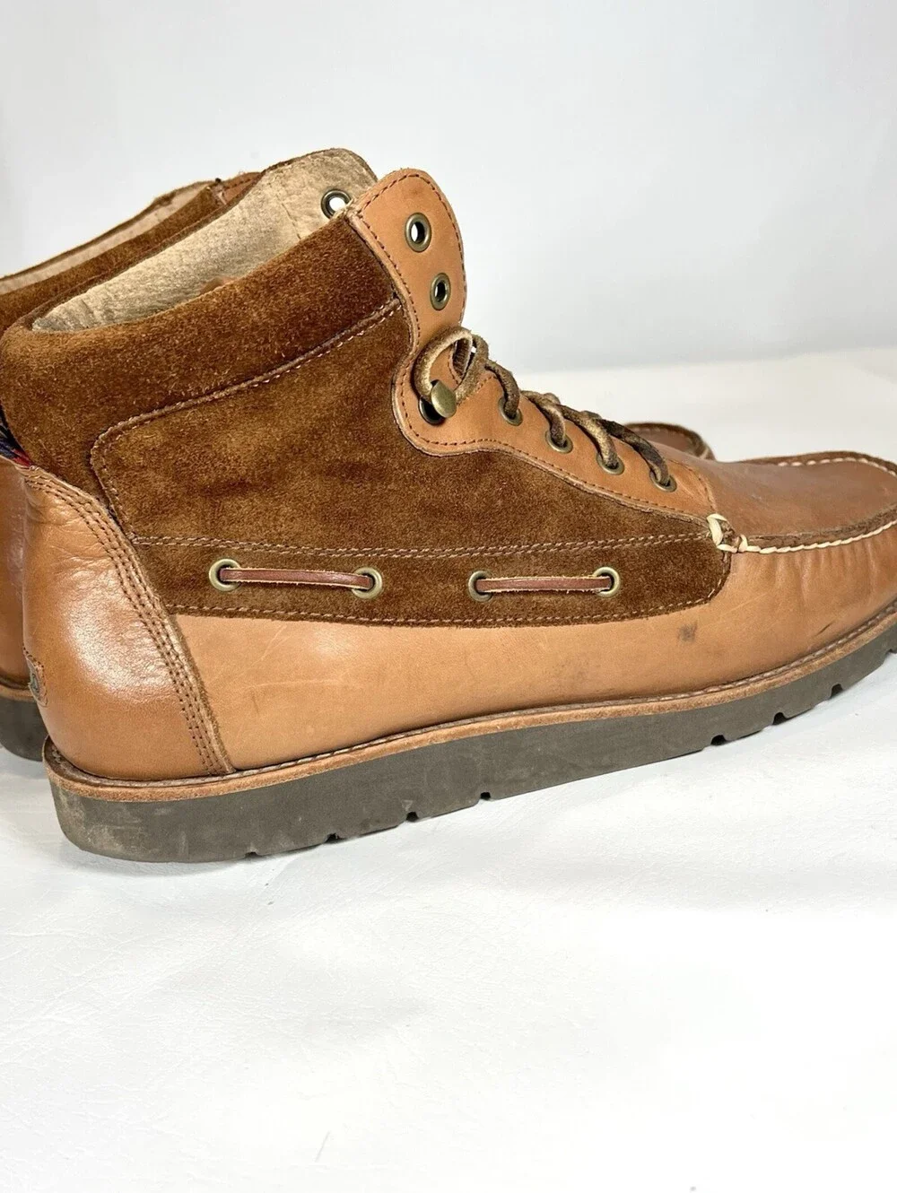Polo Ralph Lauren Salisbury Mens 12 D Leather Suede Moc Toe Boots Tan Brown